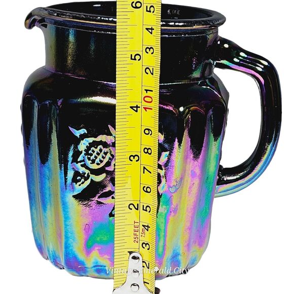 Vtg Mayfair Open Rose Pitcher Amethyst Carnival Glass & 3 Drinking Cups Set - Picture 9 of 16